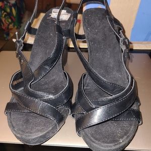 Black wedge sandals